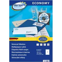 EUROPE 100 ELA027 Universele etiketten 210 x 297 mm Papier Wit 100 stuk(s) Permanent hechtend Inkjet, Laser (zwart/wit), Laser (kleur), Kopiëren (zwart/wit),