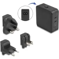 DeLOCK USB GaN-lader met 2 x USB-C PD 3.0 poorten en 65W vermogen, inclusief stroomadapter voor EU / VS / VK