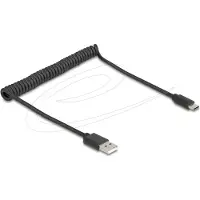 DeLOCK USB 2.0 Coiled Cable USB Type-A male to USB Type-C male 0.45 m to 0.75 m black