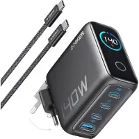 Anker 140W USB-C oplader - Geschikt als lader voor laptops - 4 poorten voor snelladen van meerdere apparaten - Geavanceerde GaN-lichtnetadapter - Intuïtieve touch-bediening - Zwart