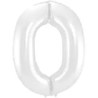 Folat - Folieballon Cijfer 0 Wit Metallic Mat - 86 cm