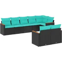 vidaXL 8-delige loungeset voor de tuin met kussens, zwart kunststof vlechtwerk