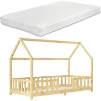 En.casa Kinderbed Sisimiut met uitvalbeveiliging en matras 90x200 hout