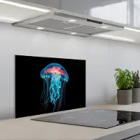 KitchenYeah Spatscherm 60x40 cm - Zelfklevende achterwand Kwal - Tentakels - Blauw - Licht - Keuken muurbeschermer - Spatwand fornuis
