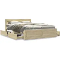 vidaXL Bedframe met hoofdeinde bewerkt hout sonoma eiken 135x190 cm