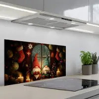 KitchenYeah Spatscherm 90x45 cm - Zelfklevende achterwand Gnooms - Kerst - Raam - Kleurrijk - Keuken muurbeschermer - Spatwand fornuis