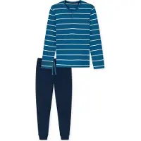 Schiesser Pyjama lang 'Casual Nightwear' blauw / donkerblauw / wit