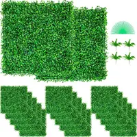 Vevor Kunstmatig Buxus Hegpaneel, 48 Stuks, 25,4 x 25,4 cm, Kunstmatige Heggen, Kunstmatige Buxusomheining, Nep Klimop Realistisch Effect Groene Plastic Decoratie voor Tuinen en Werven, 4 cm Dikte