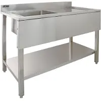 Monster Commerciële Spoeltafel met Standaard RVS - Wasbak Links - Catering Horeca Keuken - Opstaande rand + legplank - 120 cm x 60 cm x 105 cm