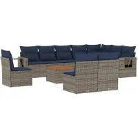 vidaXL 11-delige tuinbankset met kussens, grijs polyrotan