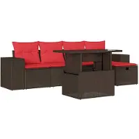 vidaXL 6-delige tuinbankset met kussens, bruin polyrotan