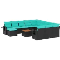 vidaXL 13-delige tuinbankset met kussens van zwart polyrotan