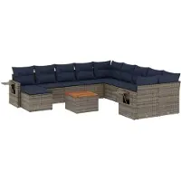 vidaXL 12-delige tuinbankset met kussens, grijs polyrotan