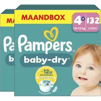 Pampers Baby-Dry luiers - Maat 4+ (10-15kg) - 264 stuks (2 x 132 luiers) - Unieke extra laag - Absorberende kern - Dubbele beschermrandjes (Tot maat 5+)