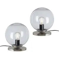 Trango Set van 2 Retro tafellamp glazen kegel tafellamp 7010CL*2 incl. 1x E27 LED lamp & kabelschakelaar, vensterbanklamp, bedlampje, bureaulamp, leeslamp