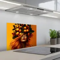 KitchenYeah Spatscherm 60x45 cm - Zelfklevende achterwand Vrouw - Citroenen - Bloesem - Geel - Keuken muurbeschermer - Spatwand fornuis