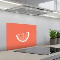 KitchenYeah Spatscherm 60x45 cm - Zelfklevende achterwand Watermeloen - Lijnen - Koraalrood - Keuken muurbeschermer - Spatwand fornuis