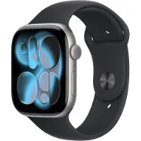 Apple Watch Series 11 GPS 46 mm, behuizing van ruimtegrijs aluminium met zwarte sportband - M/L
