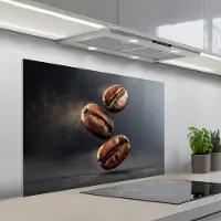 KitchenYeah Spatscherm 100x65 cm - Zelfklevende achterwand Koffiebonen - Zwevend - Grijs - Keuken muurbeschermer - Spatwand fornuis