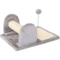 Lionto Kartonnen krabpal voor katten en kittens, compact, stabiel en veelzijdig, met speelbal, sisalstang en kraboppervlak, lichtgrijs