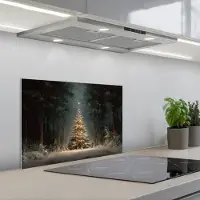 KitchenYeah Spatscherm 60x40 cm - Zelfklevende achterwand Kerstboom - Bos - Sneeuw - meerkleurig - Keuken muurbeschermer - Spatwand fornuis