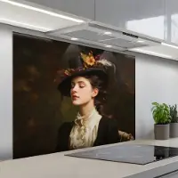KitchenYeah Spatscherm 100x75 cm - Zelfklevende achterwand Vrouw - Victoriaans - Portret - Keuken muurbeschermer - Spatwand fornuis