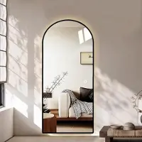 BES LED Passpiegel met LED Verlichting en Verwarming 100x180cm - Afimera Tuba - Zwart - Wandspiegel voor Woonkamer en Badkamer - Rondboog Vorm - Touch Bediening - Dimbaar - Aanpasbare Lichtkleur