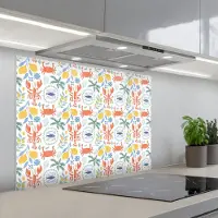 KitchenYeah Spatscherm 80x60 cm - Zelfklevende achterwand Zee - Sfeer - Citroen - Vis - Keuken muurbeschermer - Spatwand fornuis