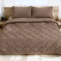Zavelo Easy All-in-one-Dekbed Velvet met Kussenslopen Taupe/Bruin-2-persoons (200x200 cm)