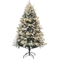 HOMCOM Kerstboom met sneeuw met led verlichting Ø116 180 cm metalen voet