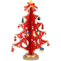 Springos Kerstboom | Bouwpakket | Ornamenten | Rood | 29 Cm | Hout