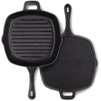 Chefarone Gietijzeren Grillpan – 25,5 cm – Voor Inductie, Gas, Oven & BBQ – Vierkante Grillpan met Ribbels – Perfecte Grillstrepen & Warmteverdeling – Pan met Handgreep