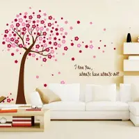 AA Commerce Fleurige Boom Met Takken Muursticker - Roze