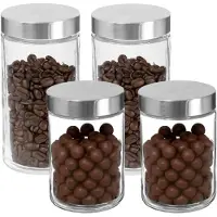 Secret De Gourmet - Set van 4x keuken voorraadpotten - glas - RVS deksel - 2 formaten - Voedsel bewaren