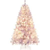 Costway Kunstkerstboom met verlichting, 180 cm, kerstboom met warmwitte ledlampen, 8 modi en metalen standaard, kerstboom voor Kerstmis voor thuis (lavendelpaars)