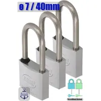 AMIG Hangslot RVS 316 Ø7/40mm Hoge Beugel Met Sleutel Buiten - Marine - 3 Stuks