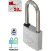 AMIG Hangslot RVS 316 Ø8/50mm Hoge Beugel Met Sleutel - Marine Weerbestendig Buiten
