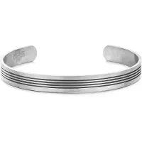 Frank 1967 7FB-0854 – Heren Armband – Bangle Armband – Zilverkleurig Staal – Groeven – 21 cm – Cadeau voor Mannen