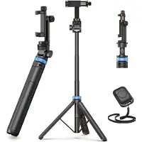 Somstyle Telefoonstatief - 149 CM Uitschuifbaar Statief - Tripod voor Smartphone & Actioncam - Selfiestick met Afstandsbediening - Zwart / Blauw
