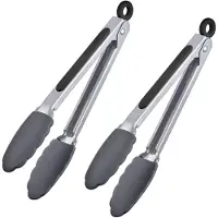 Westmark 2 serveertangen, met siliconen lepels en rubberhandgrepen, lengte: 27 cm, roestvrij staal/plastic/siliconen, klassieke siliconen midi, zilver/zwart, 161722E3