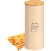 OTIX Spaghetti pot - Beige - voorraadpot - Pasta pot - Bewaardoos - metaal - met bamboe deksel - VIRGO