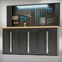 Datona Werkbank PRO eiken - 3 opbergkasten - 1 gereedschapskasten - 200 cm - Zwart
