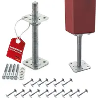 Sotech set van 16 paaldragers 80 x 80 x 250 mm, M24-schroefdraad, thermisch verzinkt staal, in hoogte verstelbare voetplaat, schroefbare paalhouder, weerbestendig