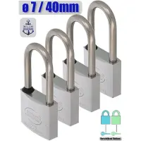 AMIG Hangslot RVS 316 Ø7/40mm Hoge Beugel Met Sleutel Buiten - Marine - 4 Stuks