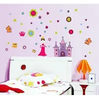 Giftwebshop Moderne muursticker – Prinses met Kasteel – Meisjes – Kasteel – Prinses – Vlinders – Muurstickers kinderkamer – Babykamer – Accessoires babykamer – Meisjes Muursticker – 50 x 70 minimaal (lxb) cm