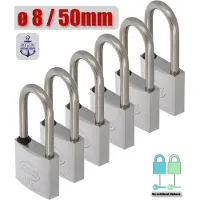 AMIG Hangslot RVS 316 Ø8/50mm Hoge Beugel Met Sleutel Buiten - Marine - 6 Stuks