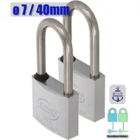 AMIG Hangslot RVS 316 Ø7/40mm Hoge Beugel Met Sleutel Buiten - Marine - 2 Stuks