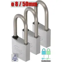 AMIG Hangslot RVS 316 Ø8/50mm Hoge Beugel Met Sleutel Buiten - Marine - 3 Stuks