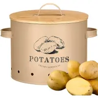 OTIX Aardappelbak - Beige - Aardappel - Voorraadpot - Bewaarpot - met Deksel - Bamboe - Vooraadpotten - Metaal - VIRGO