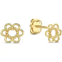 New Bling - 9NBG-0859 - 14K geelgouden Oorknoppen – Open Bloem – Dames Oorbellen